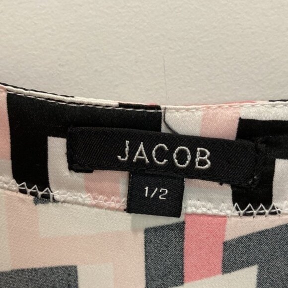 Jacob Sleeveless Fitted Dress White Pink Geometric Pattern - Picture 13 of 15